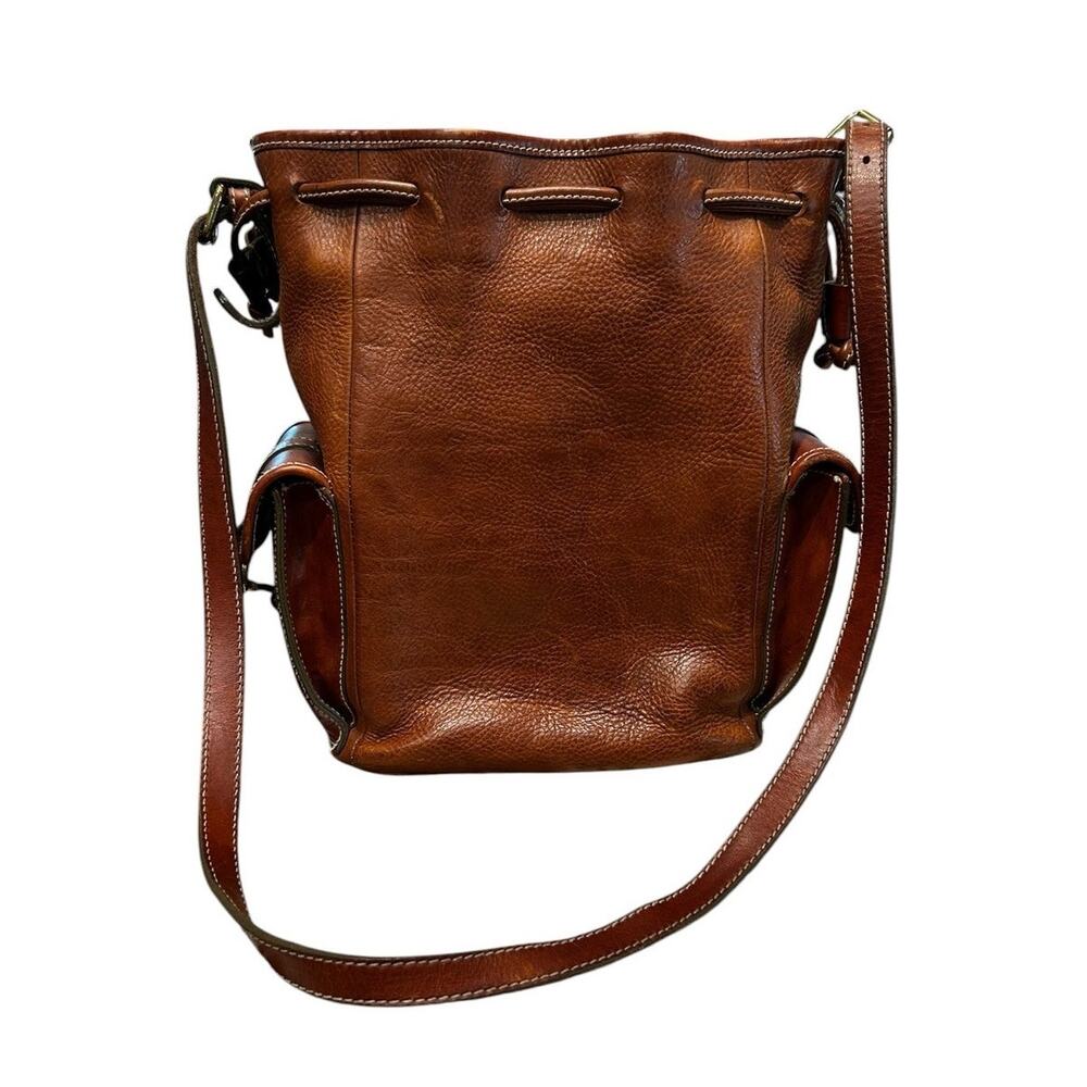 Vintage Ralph Lauren Brown Pebbled Leather Drawstring Bucket Shoulder Bag
